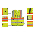 Top 100% Polyester High Visibility Construction Safety Vest with Pockets and Zipper Double Horizontal Reflective Strips Yellow